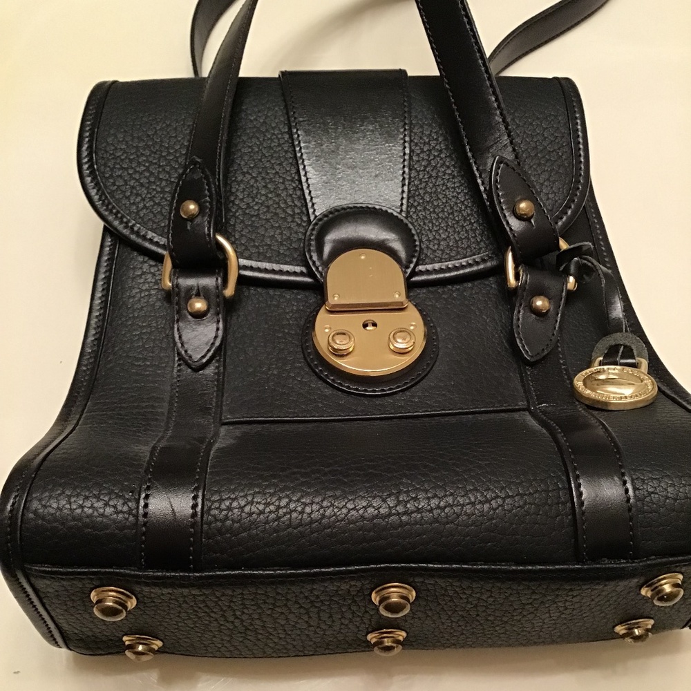 Structured Black Shoulder Bag with Gold Hardware